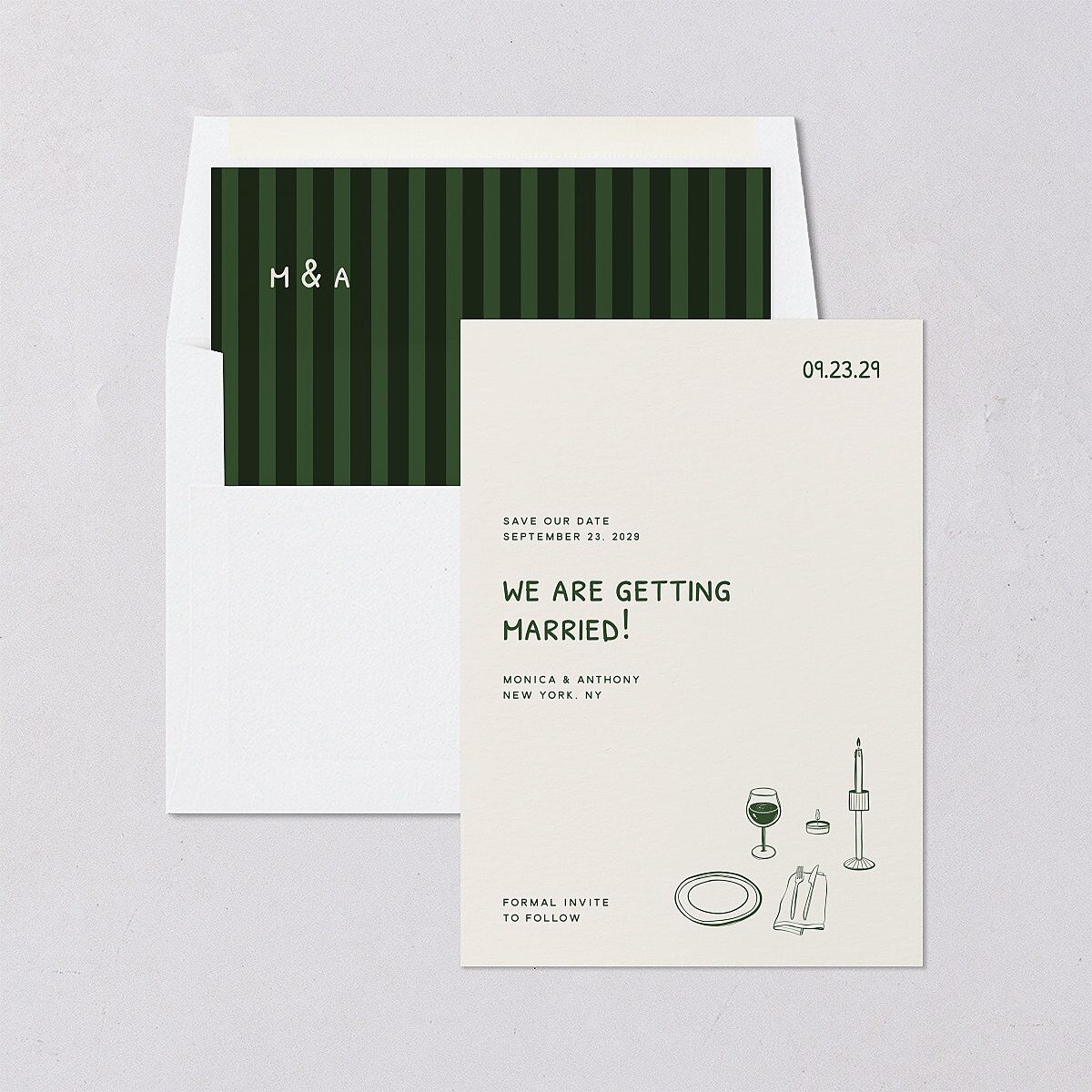 Hand Drawn Recipe Save the Date Cards Dark Camo Signature smooth Blank No Standard