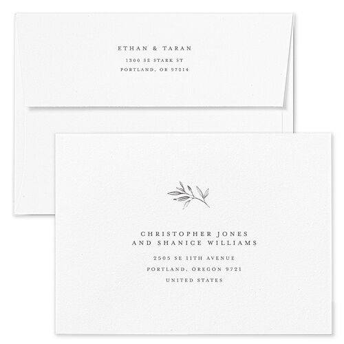 Minimal Leaves Rehearsal Dinner Invitation Envelopes Terracotta Mist Both Recipient and Return Addresses Signature Standard