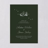 Elegant Mountain Monogram Wedding Invitations Dark Green Signature Blank Standard No