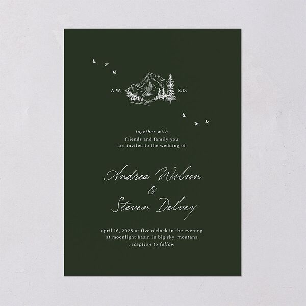 Elegant Mountain Monogram Wedding Invitations Dark Green Signature Blank Standard No