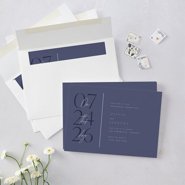 On This Day Rehearsal Dinner Invitations Midnight Navy Signature Blank