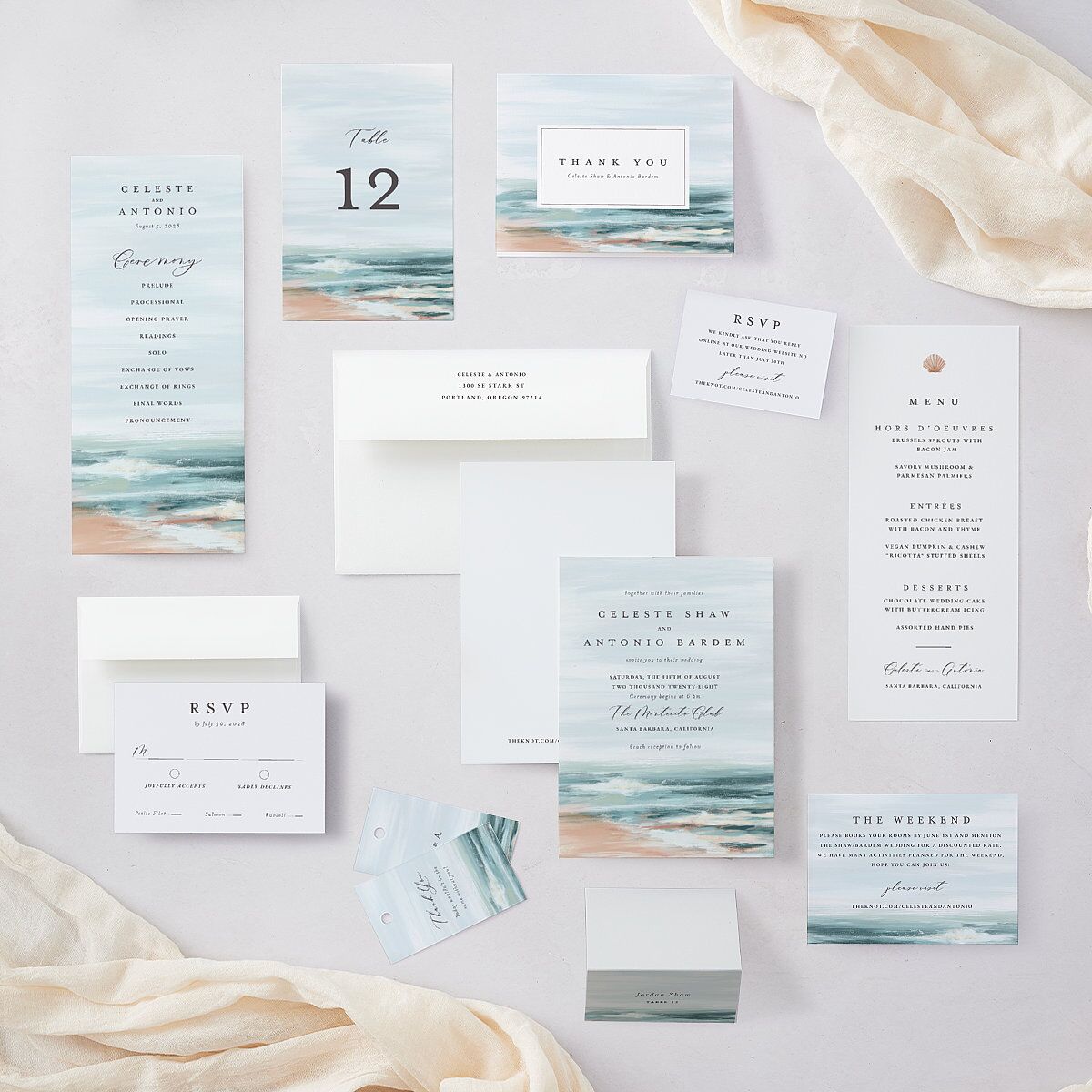 Painted Beach Wedding Response Cards Dusty Blue Signature Standard