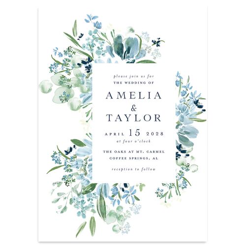 In Bloom Wedding Invitations Moody Blue Signature Blank No Standard