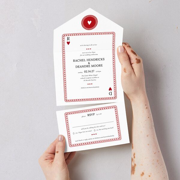 Las Vegas Playing Card All-in-One Wedding Invitations Jewel Red Signature Light Both Recipient and Return Addresses No