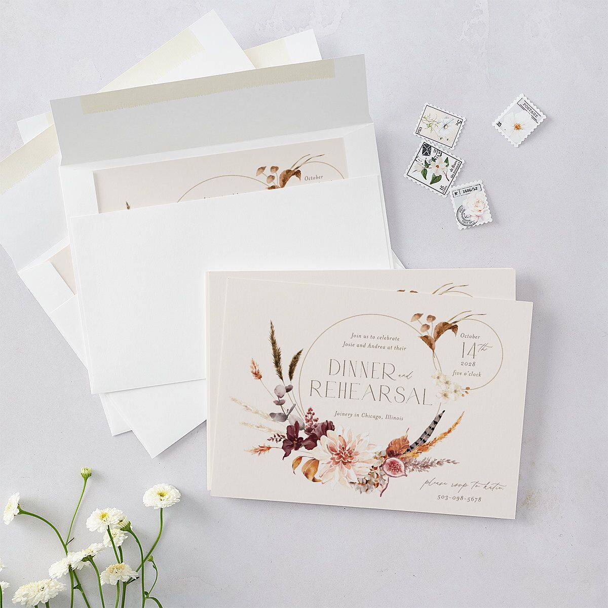 Eclectic Adornment Rehearsal Dinner Invitations Peony Signature Blank Standard
