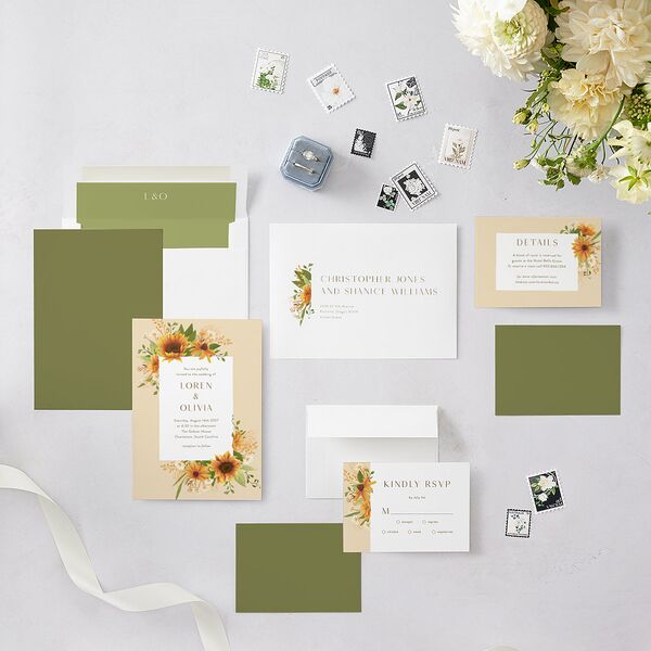 Sweet Sunflowers Wedding Invitations Marigold Signature Blank No Standard