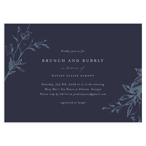Shining Leaves Bridal Shower Invitations Navy Signature Blank