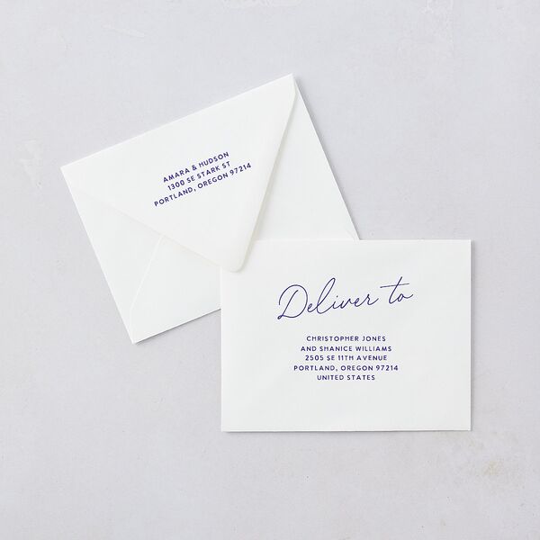 Hand Drawn Wavy Border Thank You Card Euro Envelopes White Sapphire Both Recipient and Return Addresses Luxe Signature