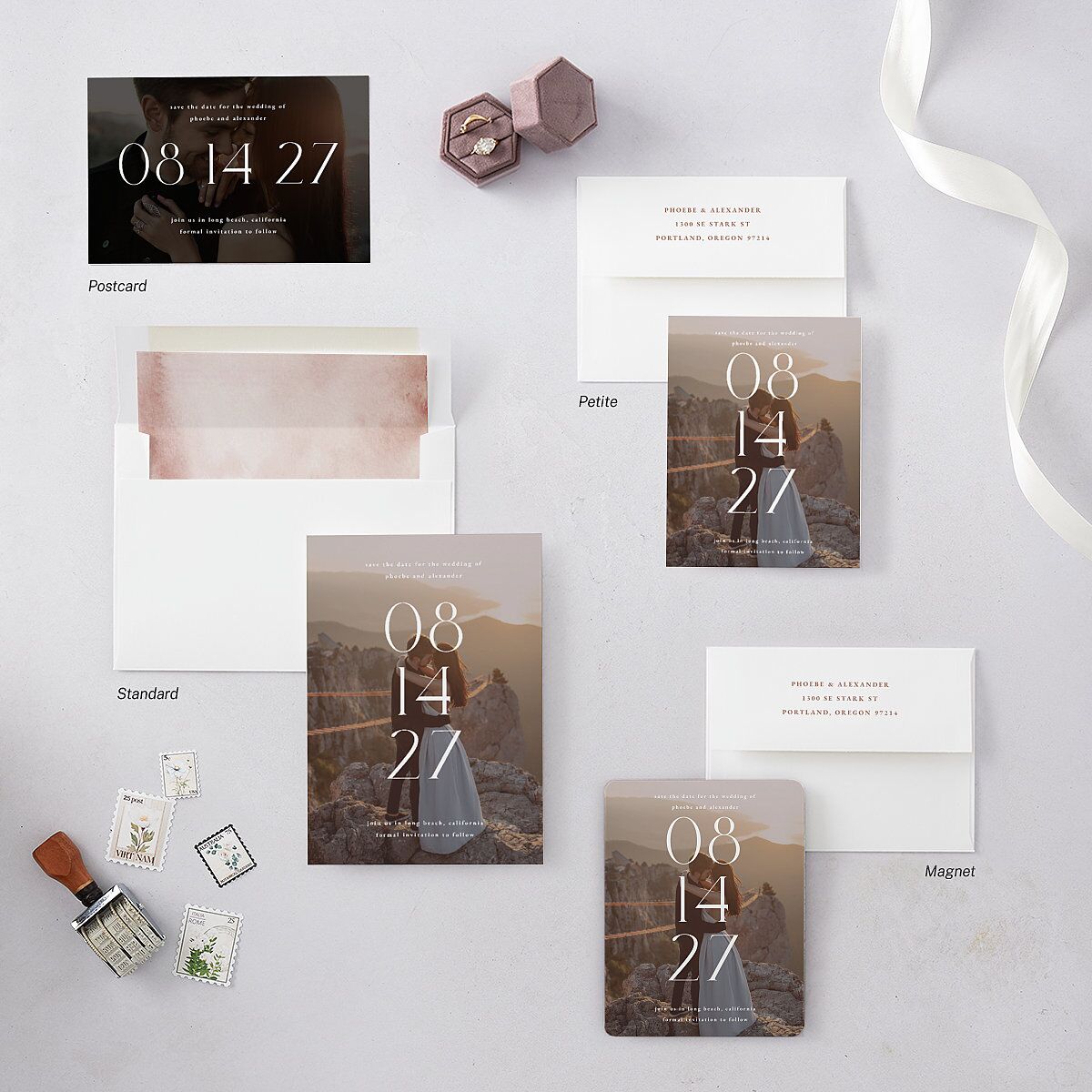 Striking Scene Save the Date Cards Dusty Rose Signature smooth Blank No Standard