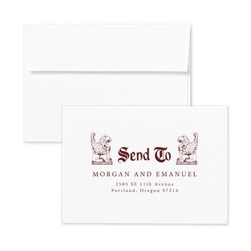 Gothic Medieval Arch Response Card Envelopes White Burgundy Return Address Signature Standard