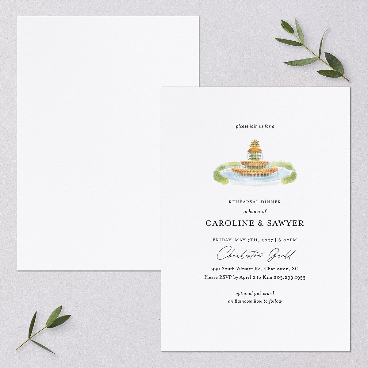Charming Charleston Rehearsal Dinner Invitations Pure White Signature Blank