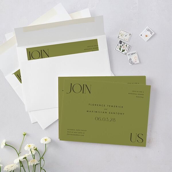 Modern Initials Rehearsal Dinner Invitations Olive Signature Blank Standard