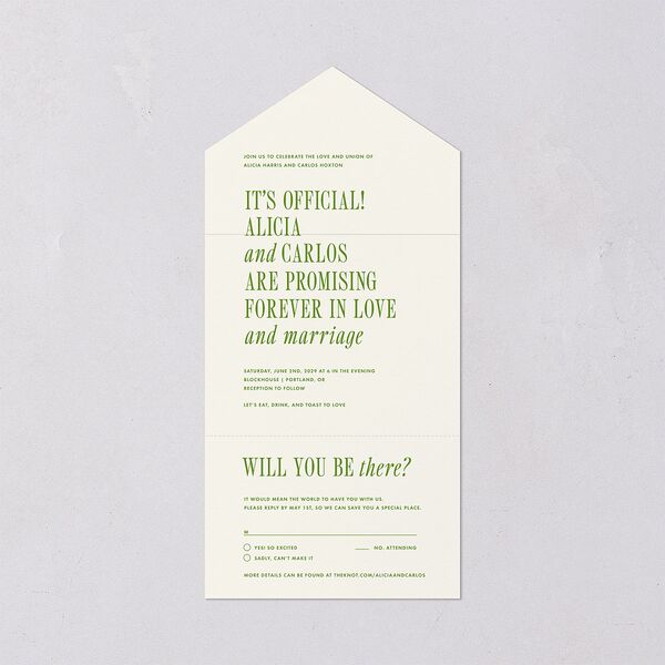 Editorial Promise All-in-One Wedding Invitations Meadow Signature Light Both Recipient and Return Addresses No