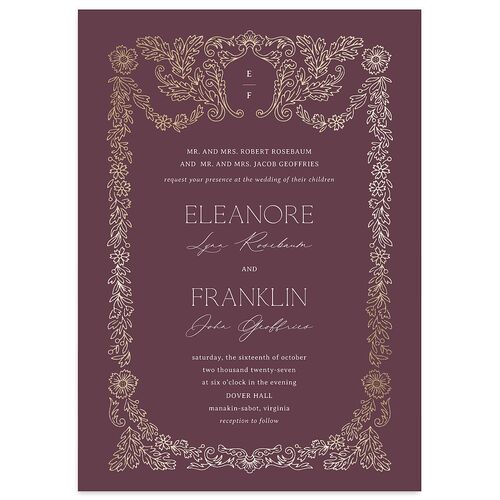 Baroque Border Wedding Invitations Gold Bordeaux Signature Blank No Standard