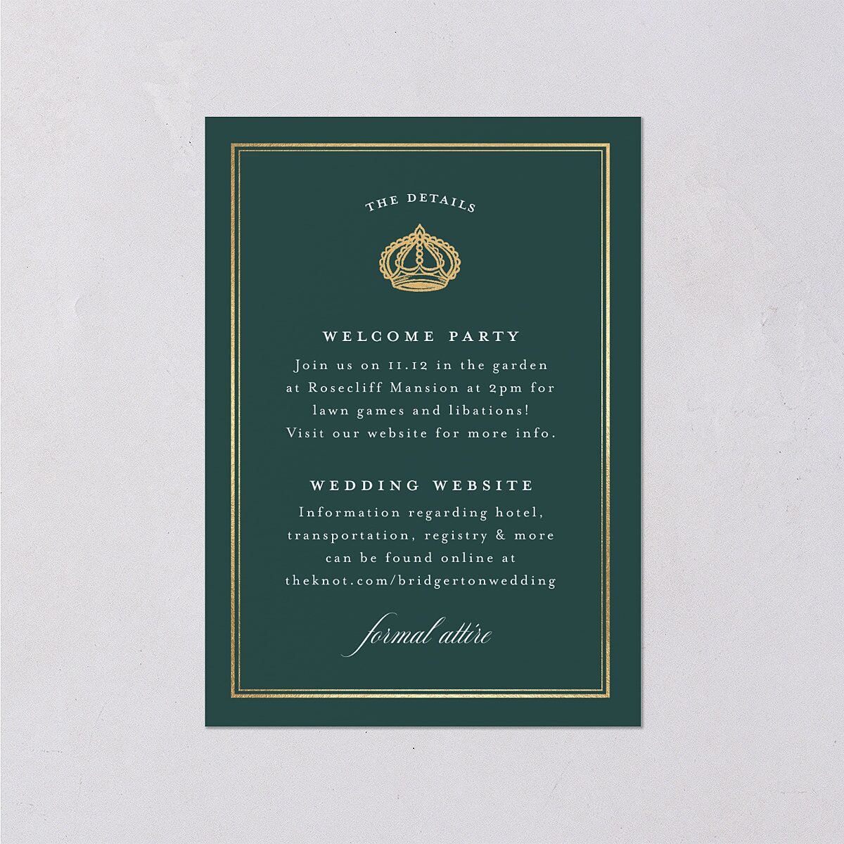 Glamorous Crown Monogram Crest Wedding Enclosure Cards by Bridgerton — view 1