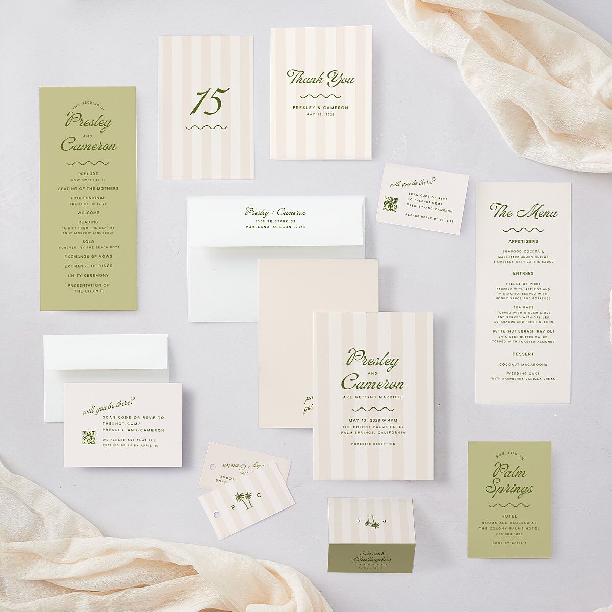 Cabana Stripes Table Numbers Olive Signature