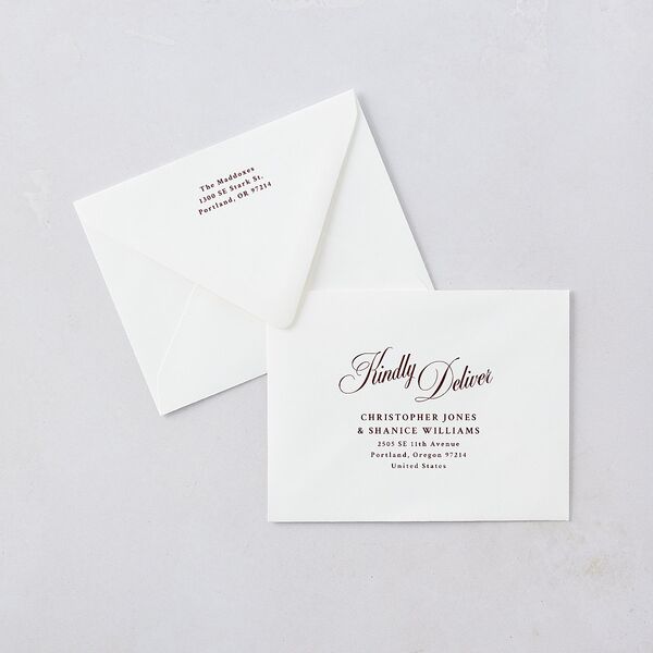 Holiday Eclectic Wavy Frame Thank You Card Euro Envelopes White Ruby Both Recipient and Return Addresses Luxe Signature