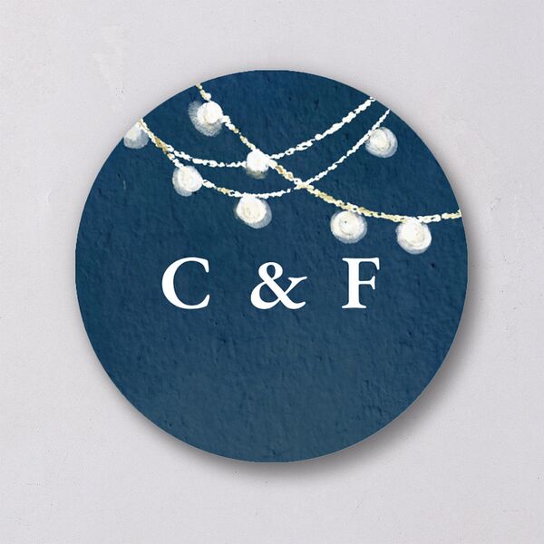 Illuminated Trees Wedding Stickers Moody Blue Circle