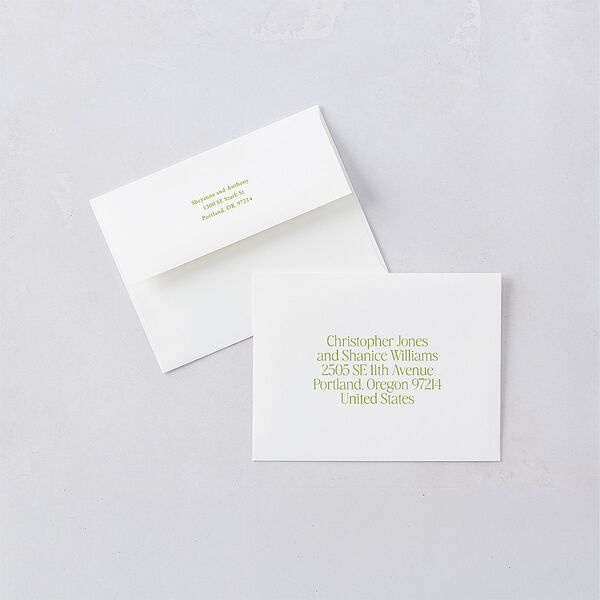 Modern Editorial Wedding Date Save the Date Magnet Envelopes White Meadow Both Recipient and Return Addresses Signature Standard