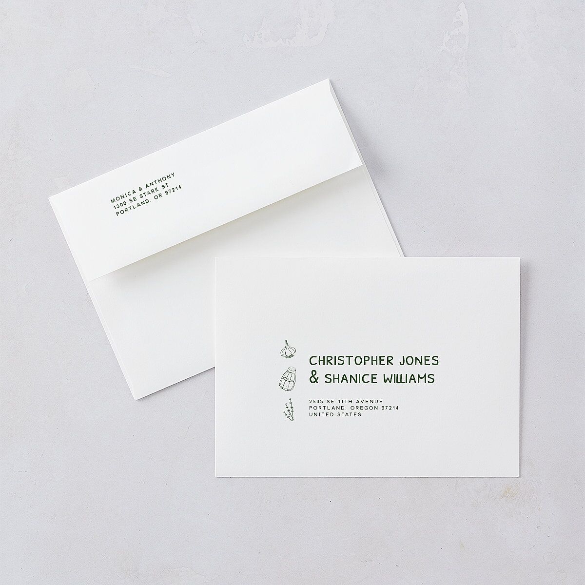 Hand Drawn Recipe Save the Date Cards Dark Camo Signature smooth Blank No Standard