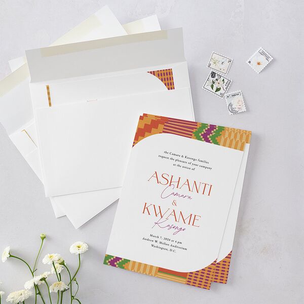 Ankara Print Wedding Invitations Gold Marigold Signature Blank No Standard