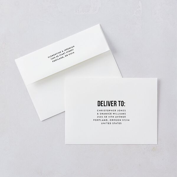 Bold Modern Announcement Save The Date Card Envelopes White Pure White Both Recipient and Return Addresses Signature Standard