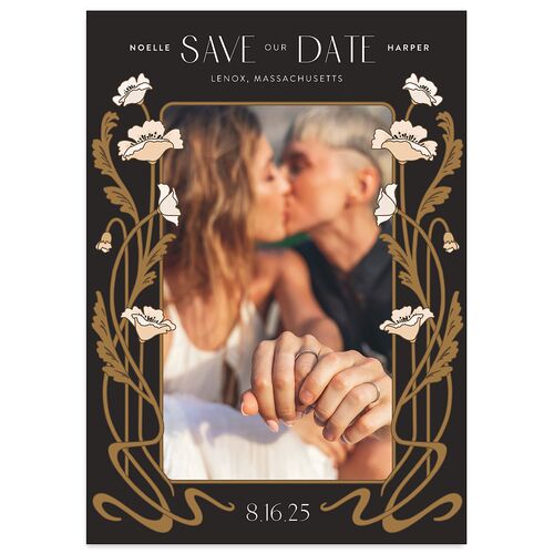 Vintage Nouveau Floral Save The Date Cards Licorice Signature smooth Blank No Standard