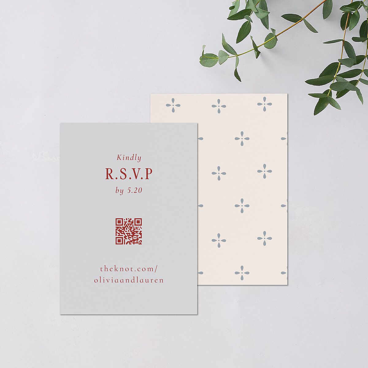 Vintage Vase QR Code RSVP Cards Burgundy Signature Standard