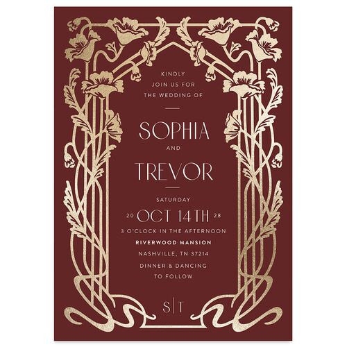 Gilded Nouveau Wedding Invitations Gold Merlot Signature Blank No Standard