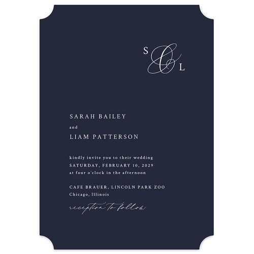 Elevated Minimalist Ampersand Wedding Invitations Navy Signature Blank No Ticket