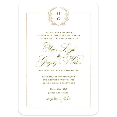 Gilded Wreath Wedding Invitations Gold Marigold Signature Blank No Rounded