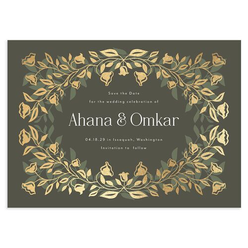 Rustic Nouveau Save the Date Cards Gold Hunter Green Signature smooth Blank No