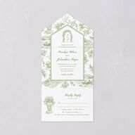 Elegant Italian Toile All-in-One Wedding Invitations Greenery Signature Light Both Recipient and Return Addresses No