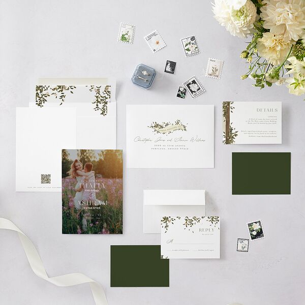 Graceful Chuppah Save the Date Cards Pure White Signature smooth Blank No