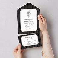 Vintage Candelabra with Bow All-in-One Wedding Invitations Charcoal Signature Light Both Recipient and Return Addresses No