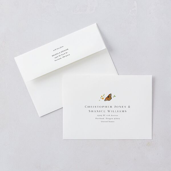 Rustic Butterfly Garden Save The Date Card Envelopes White Pure White Both Recipient and Return Addresses Signature Standard