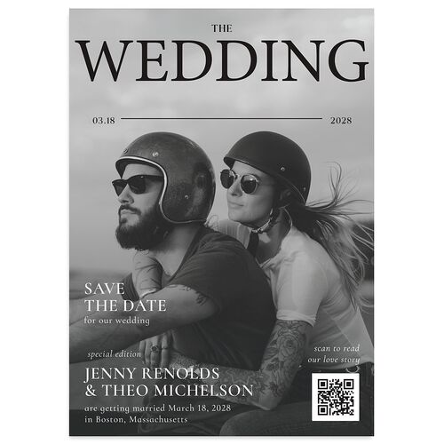 Magazine Cover Save the Date Cards Pure White Pearlescent Blank No