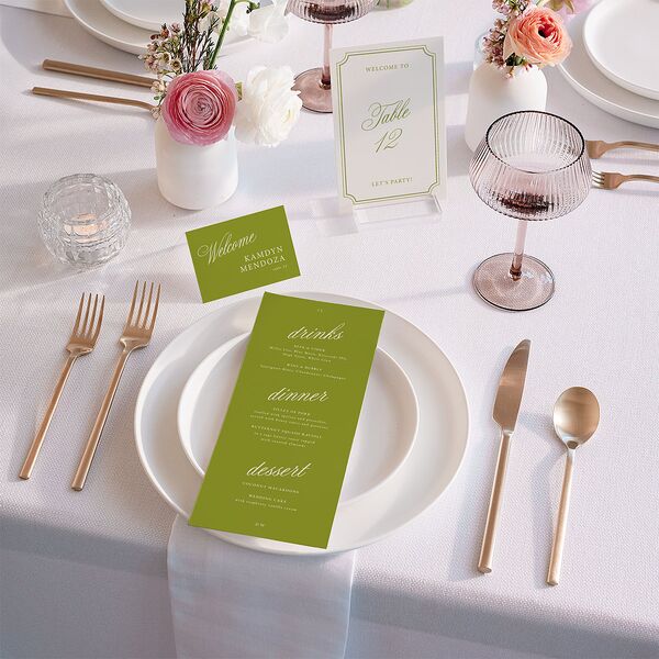We're Getting Married Place Cards Deep Olive Signature