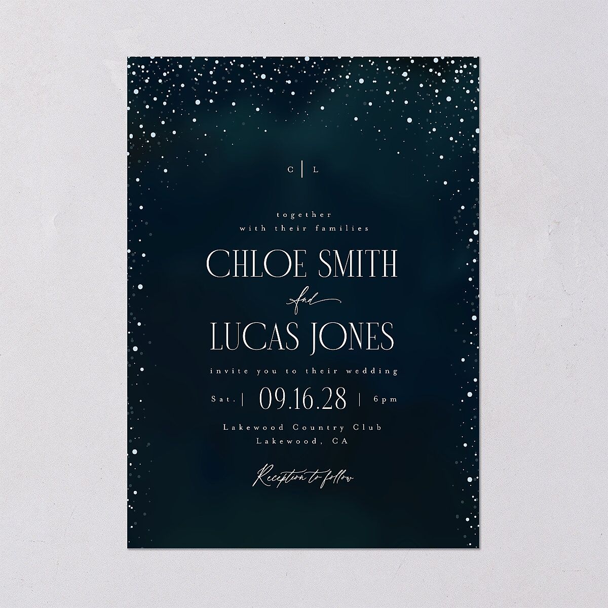 Sparkling Night Wedding Invitations Navy Signature Blank No