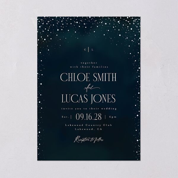 Sparkling Night Wedding Invitations Navy Signature Blank No