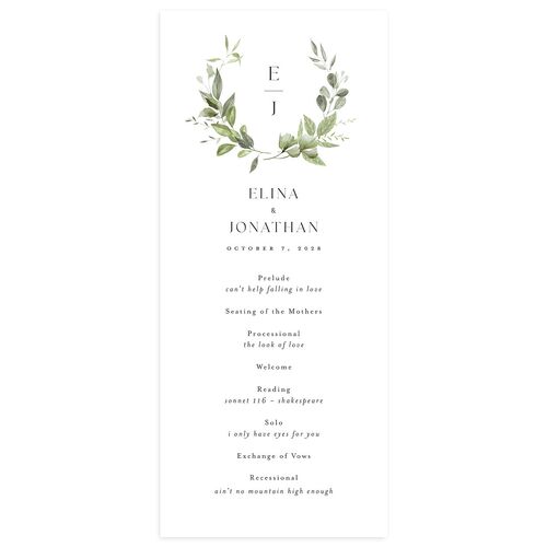 Leafy Rustic Monogram Wedding Programs Moss Signature