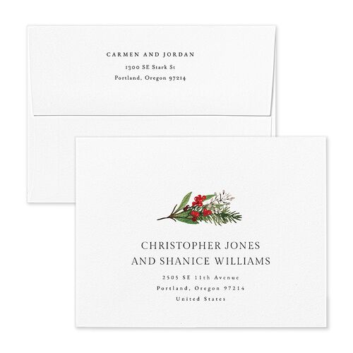 Christmas Poinsettia Thank You Card Envelopes White Ruby Both Recipient and Return Addresses Signature Standard