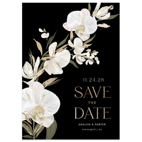 Elegant Orchid Foil Save the Date Cards Gold Licorice Signature smooth Blank No Standard