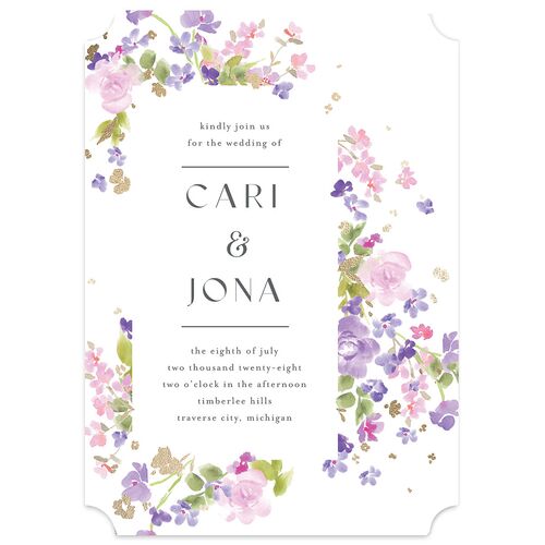 Scattered Blossoms Wedding Invitations Gold Amethyst Signature Blank No Ticket