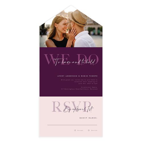 Modern Vow All-in-One Wedding Invitations Bordeaux Signature Light Both Recipient and Return Addresses No