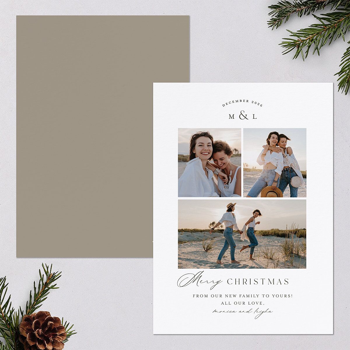 Monogram Christmas Holiday Cards Pure White Signature Blank Portrait Standard