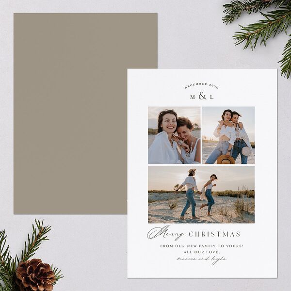 Monogram Christmas Holiday Cards Pure White Signature Blank Portrait Standard