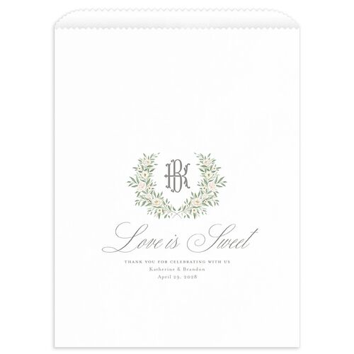 Luxury Floral Monogram Wedding Day Paper Favor Bags Cotton White Wax-Lined Food Safe Paper