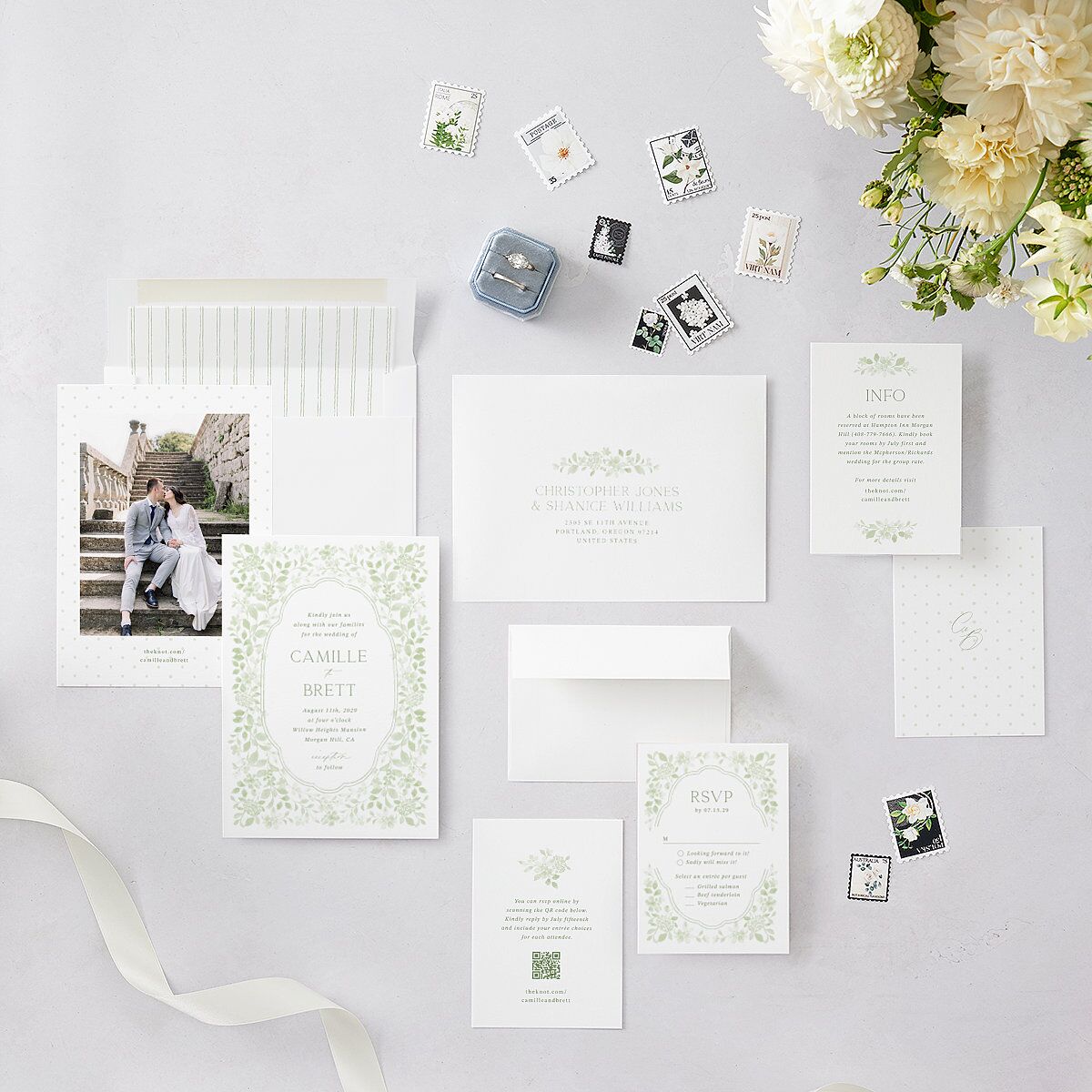 Porcelain Blue Floral Watercolor Wedding Invitations Moss Signature Blank No Standard