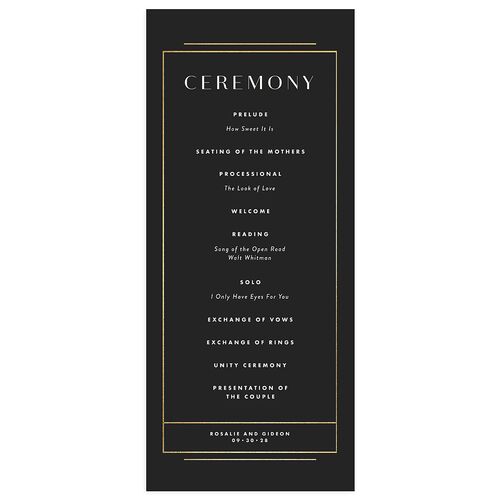 Refined Frame Wedding Programs Gold Charcoal Signature